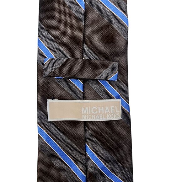 Michael Michael Kors Mens Brown & Blue Striped Silk & Viscose Tie - Picture 3 of 5